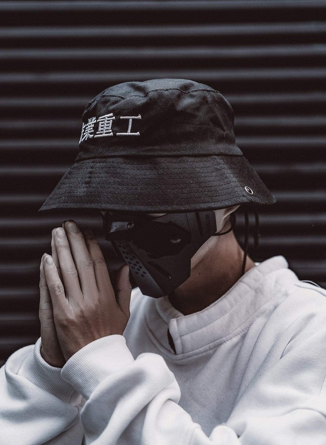 Niepce Inc Japanese Streetwear Men's Techwear Bucket Hat with String Black - Image 3
